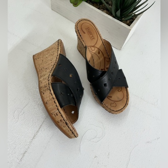 Born Shoes - Born Black and Tan Wedge Sandals